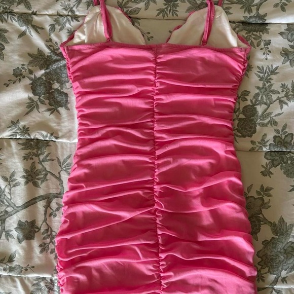 Pink Ruched Flower Mini Dress - Picture 2 of 4
